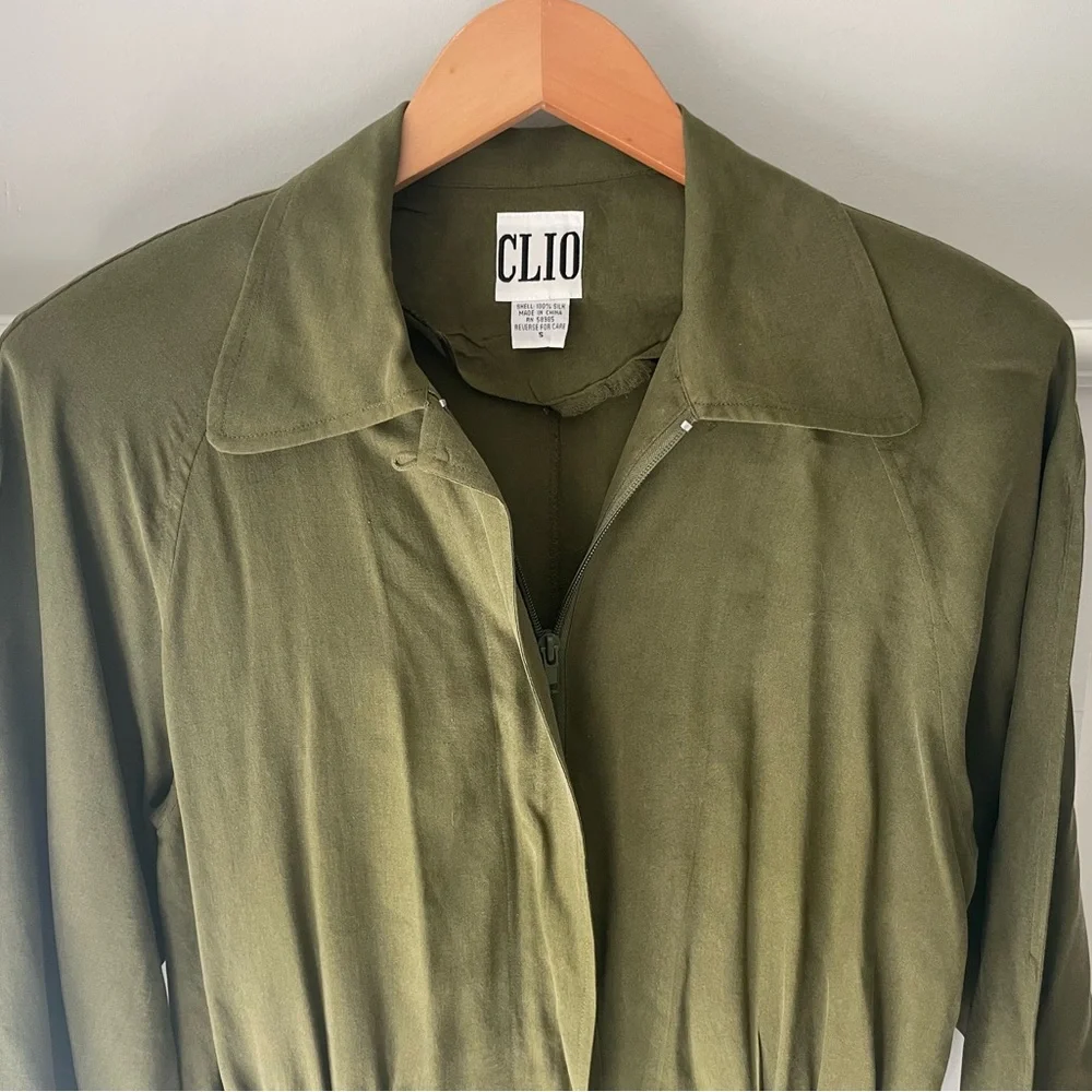 100% Silk CLIO Jacket in Olive Green